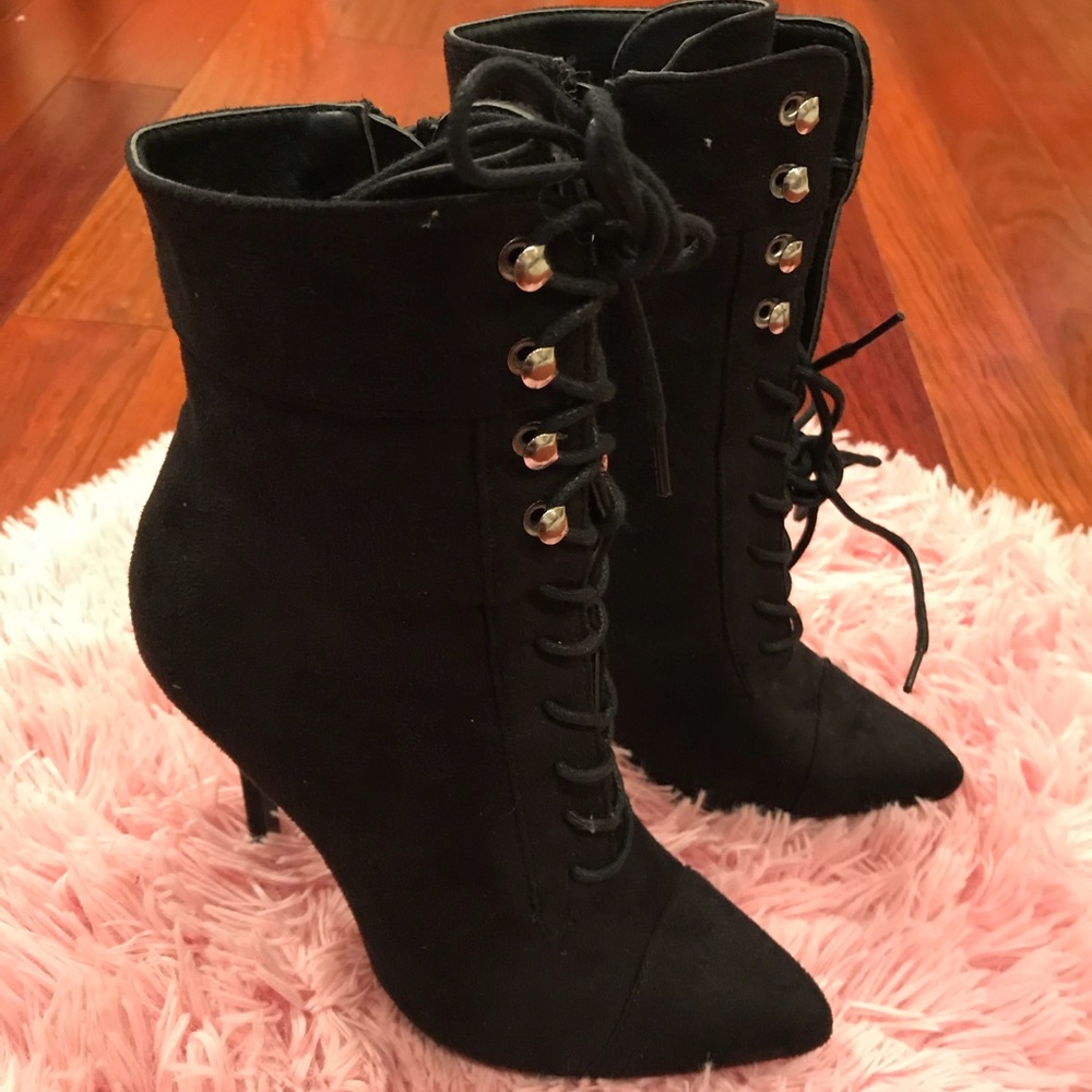 Lace up black ankle booties
